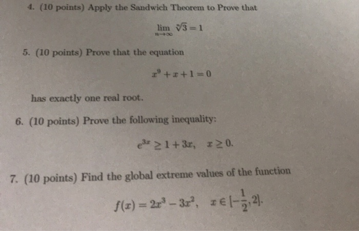 Solved 4 10 Points Apply The Sandwich Theorem To Prove Chegg