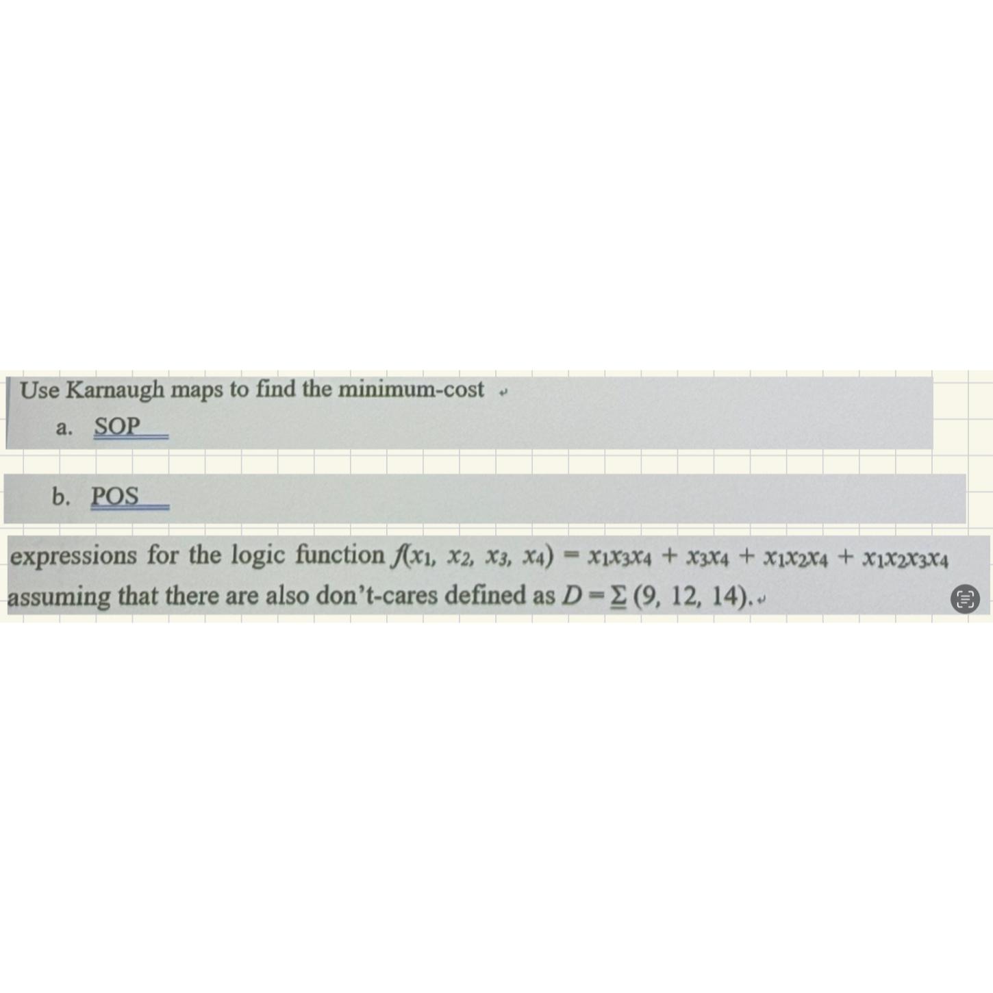 Solved Use Karnaugh Maps To Find The Minimum Costa SOPb Chegg