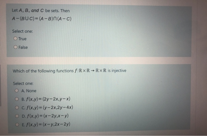 Solved Let A B And C Be Sets Then A BUC A B A C Chegg