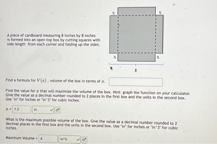 Solved A Piece Of Cardboard Measuring Inches By Inches Chegg