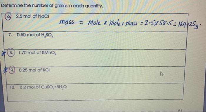 Solved Determine The Number Of Grams In Each Quantity 6 Chegg