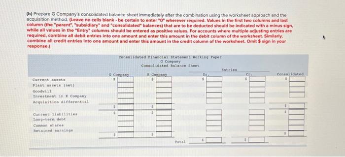 Solved Required A Prepare G Company S Consolidated Chegg