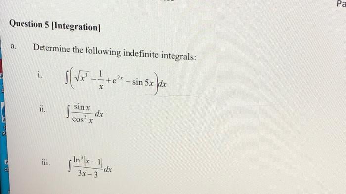 Solved Determine The Following Indefinite Integrals I Chegg