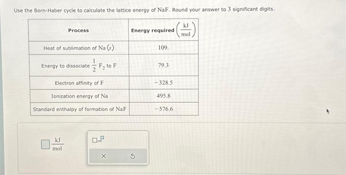 Solved Use The Born Haber Cycle To Calculate The Lattice Chegg