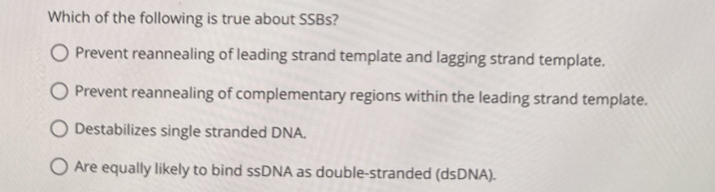 Solved Which Of The Following Is True About Ssbs Prevent Chegg