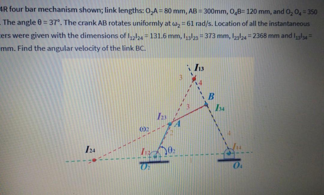 Solved R Four Bar Mechanism Shown Link Lengths A Chegg