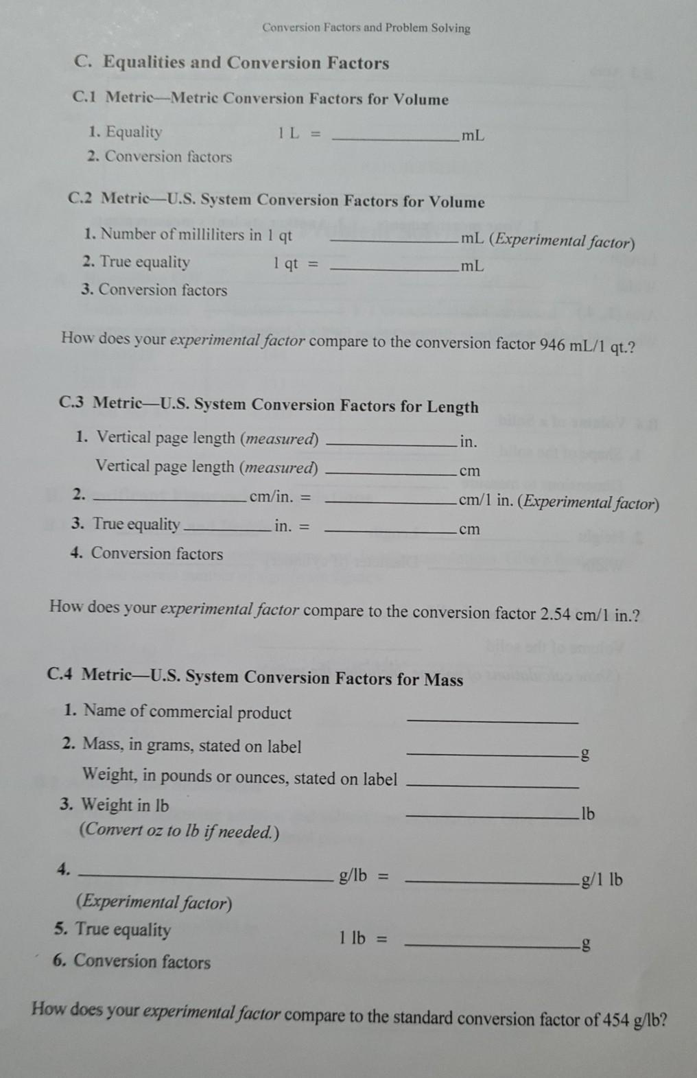 Solved Conversion Factors And Problem Solving C Equalities Chegg