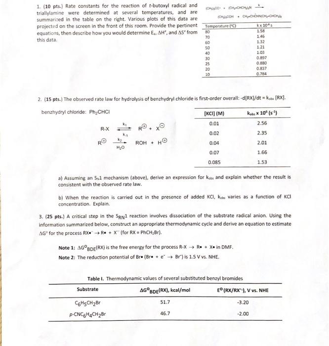 Solved 1 10 Pts Rate Constants For The Reaction Of Chegg