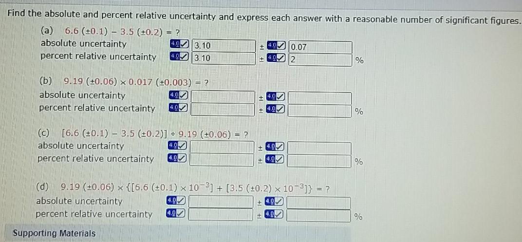 Solved Find The Absolute And Percent Relative Uncertainty Chegg