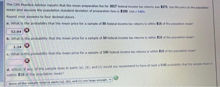 Solved The Cpa Practice Advisor Reports That The Mean Chegg