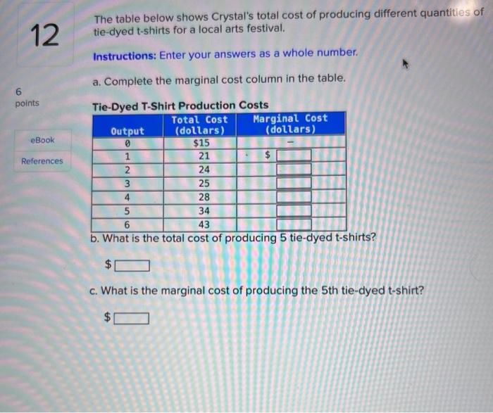 The Table Below Shows Crystal S Total Cost Of Chegg