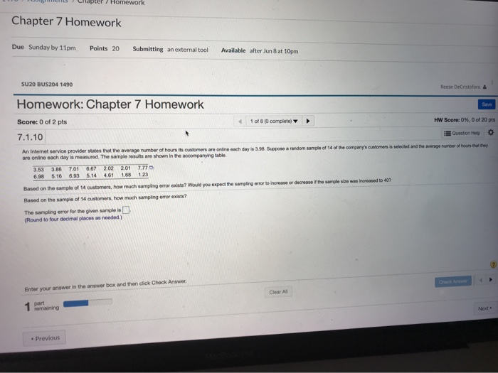 Solved Homework Chapter 7 Homework Due Sunday By 11pm Points Chegg