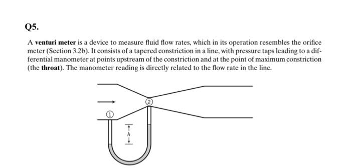 Solved Q5 A Venturi Meter Is A Device To Measure Fluid Flow Chegg