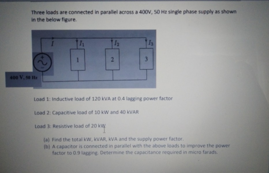 Solved Three Loads Are Connected In Parallel Across A V Chegg