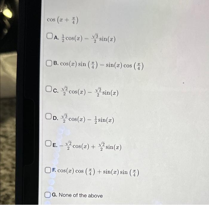 Solved A 21cos x 23sin x B cos x sin 4π sin x cos 4π Chegg