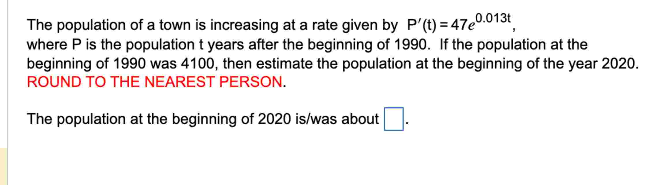 Solved The Population Of A Town Is Increasing At A Rate Chegg