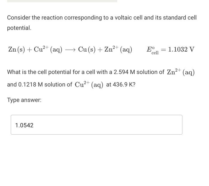 Solved Consider The Reaction Corresponding To A Voltaic Cell Chegg