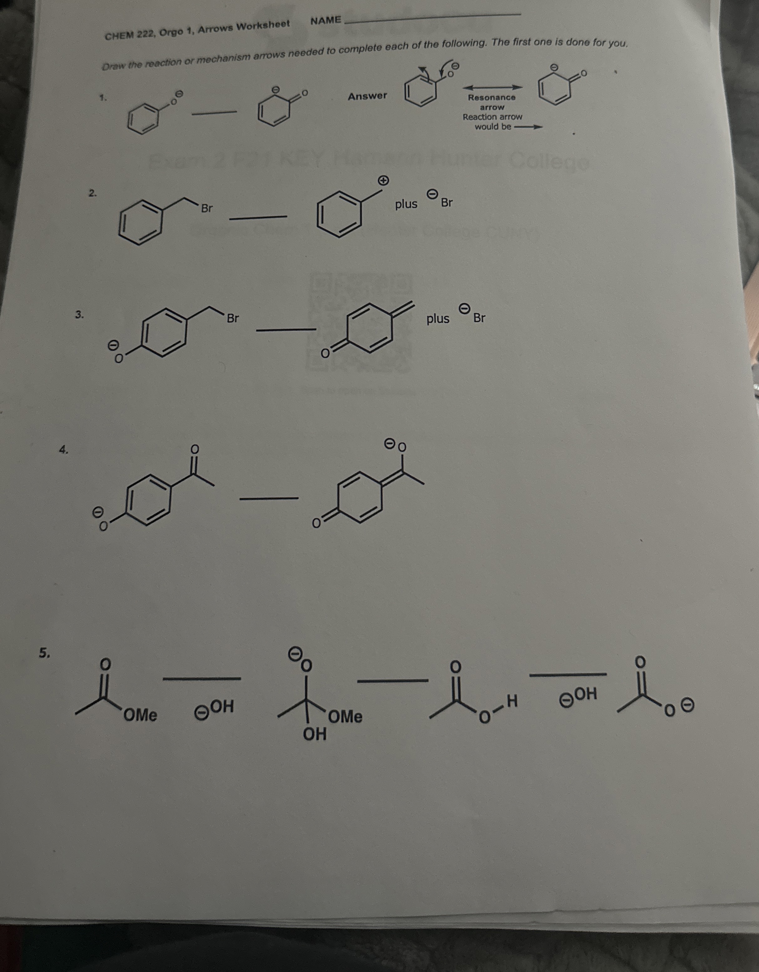 Solved Chem Orgo Arrows Worksheetname Chegg