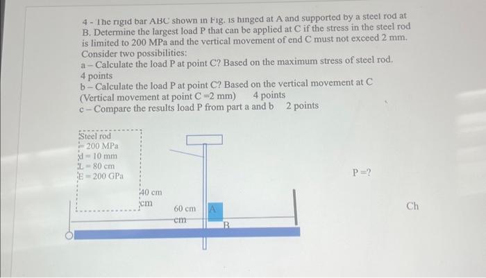 Solved The Rigid Bar Abc Shown In Fig Is Hinged At A Chegg