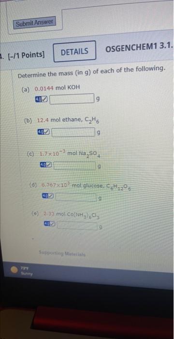 Solved Determine The Mass In G Of Each Of The Following Chegg