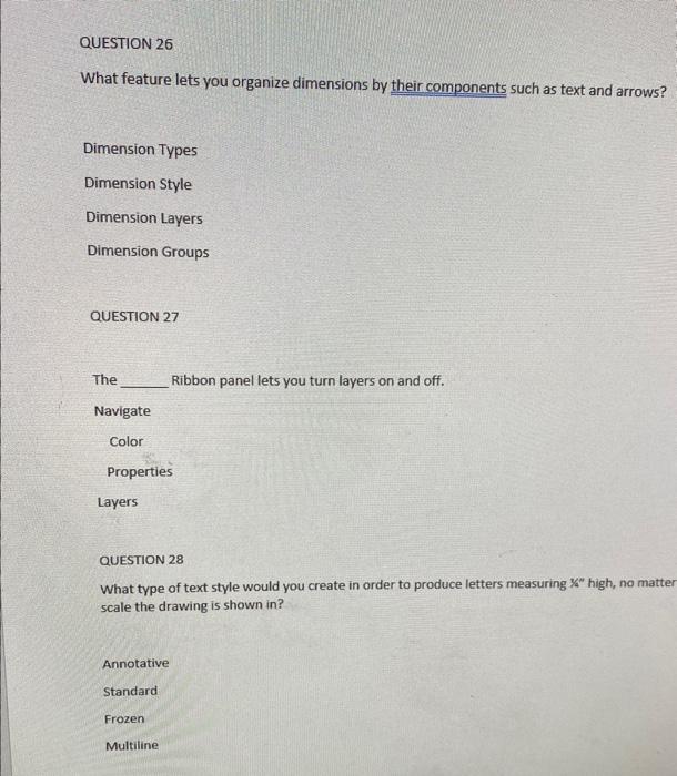 Solved QUESTION 26 What Feature Lets You Organize Dimensions Chegg