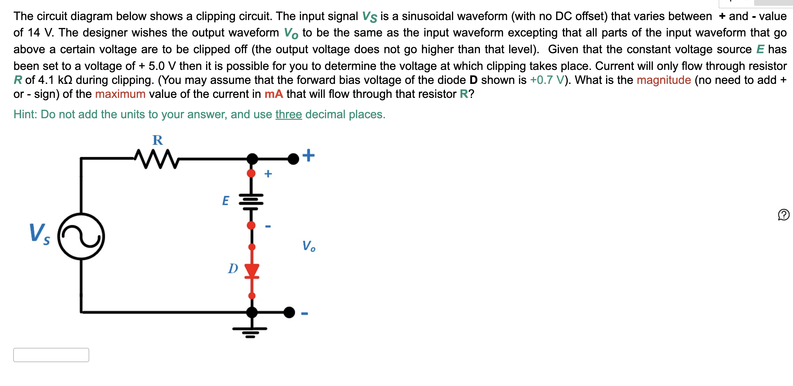 Solved The Circuit Diagram Below Shows A Clipping Circuit Chegg