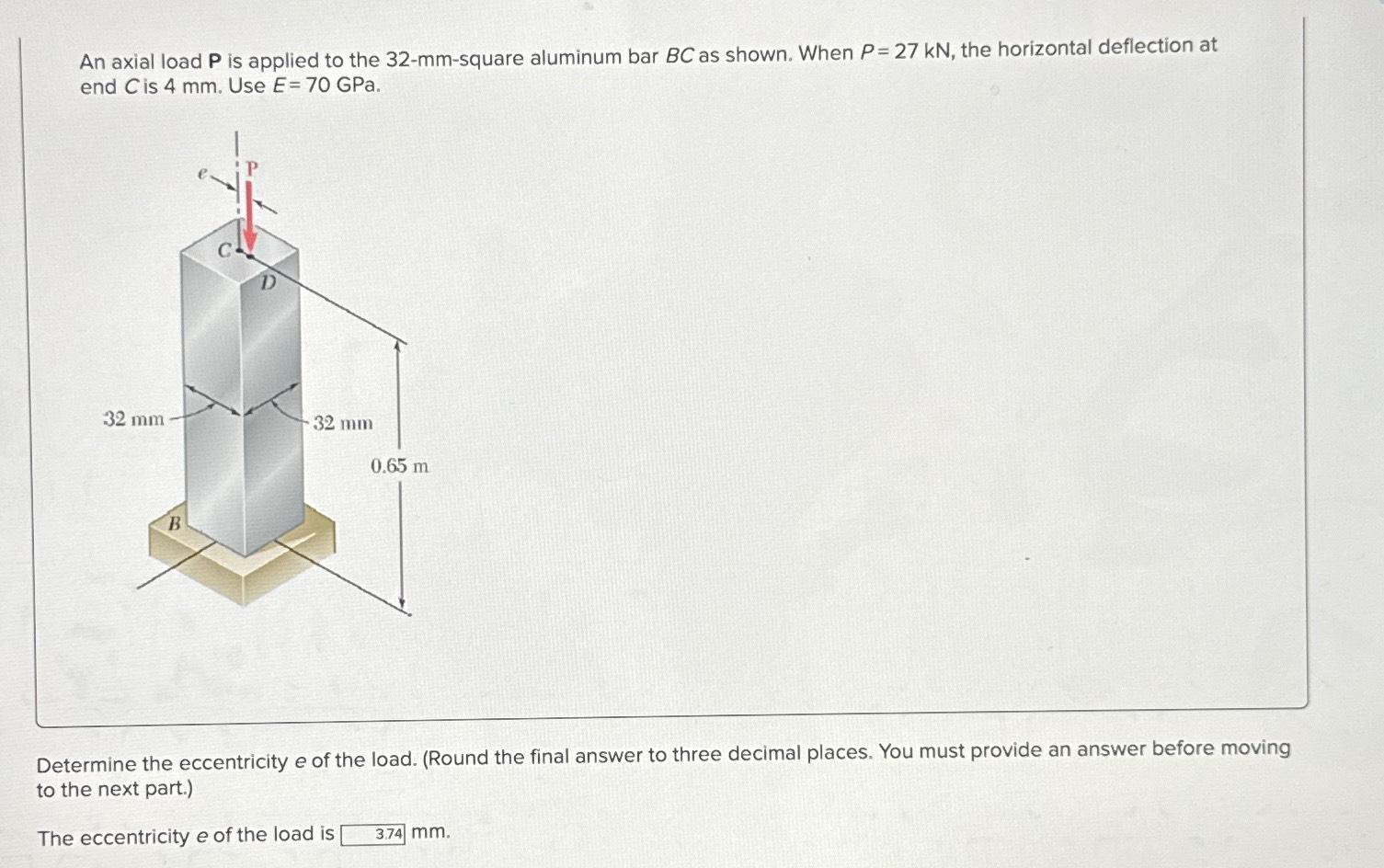 Solved An Axial Load P Is Applied To The 32 Mm Square Chegg