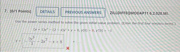 Solved Use The Power Series Method To Solve The Given Chegg