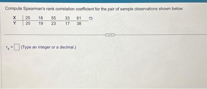 Solved Compute Spearman S Rank Correlation Coefficient For Chegg