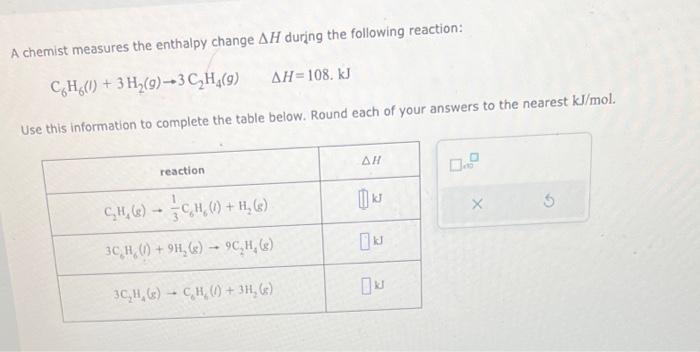 Solved A Chemist Measures The Enthalpy Change Delta Each Chegg