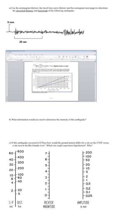 Solved A Use The Seismogram Below The Travel Time Curve Chegg