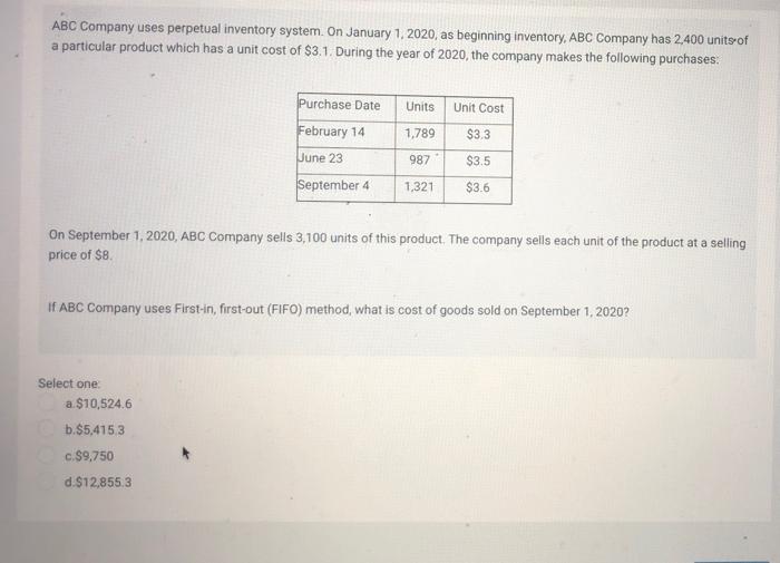 Solved ABC Company Uses Perpetual Inventory System On Chegg