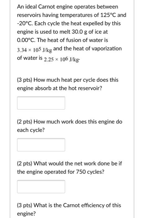 Solved An Ideal Carnot Engine Operates Between Reservoirs Chegg