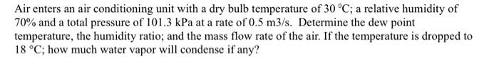 Solved Air Enters An Air Conditioning Unit With A Dry Bulb Chegg