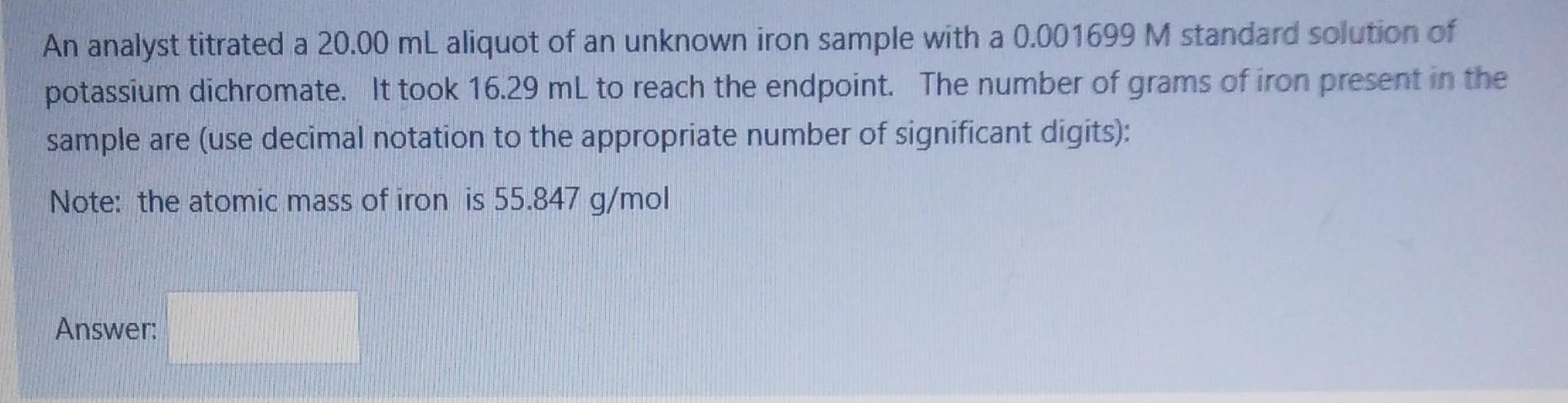 Solved An Analyst Titrated A 20 00 ML Aliquot Of An Unknown Chegg