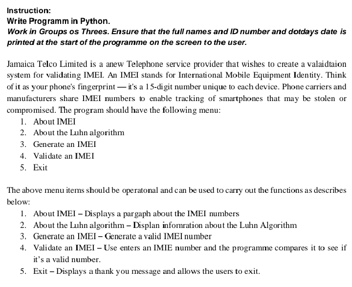 Solved Instruction Write Programm In Python Work In Groups Chegg