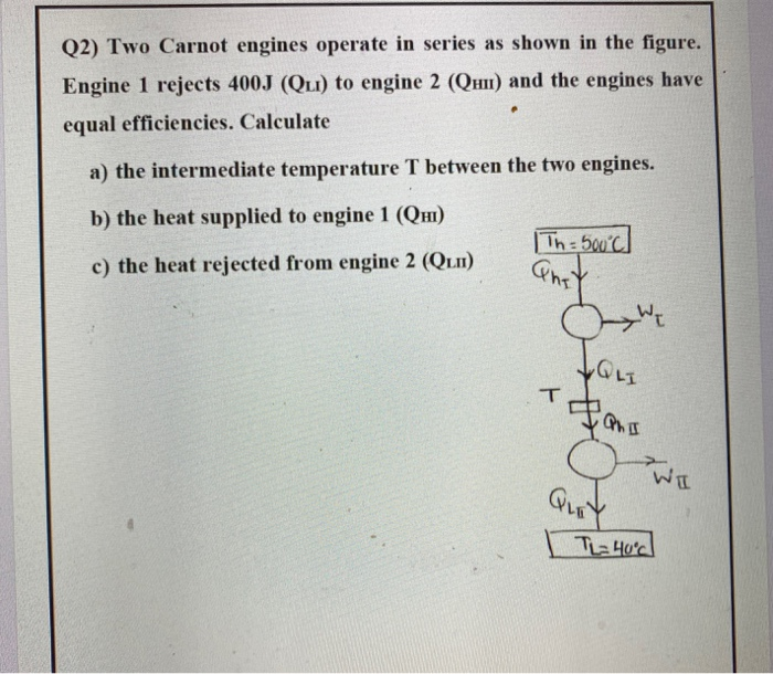 Solved Q2 Two Carnot Engines Operate In Series As Shown In Chegg