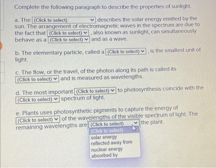 Solved Complete The Following Paragraph To Describe The Chegg