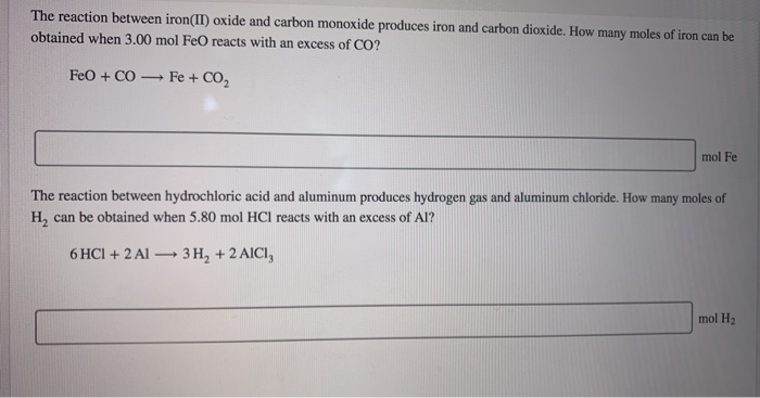 Solved The Reaction Between Iron II Oxide And Carbon Chegg