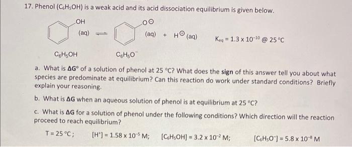 Solved Phenol C H Oh Is A Weak Acid And Its Acid Chegg