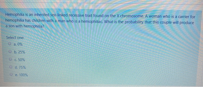 Solved Hemophilia Is An Inherited Sex Linked Recessive Trait Chegg