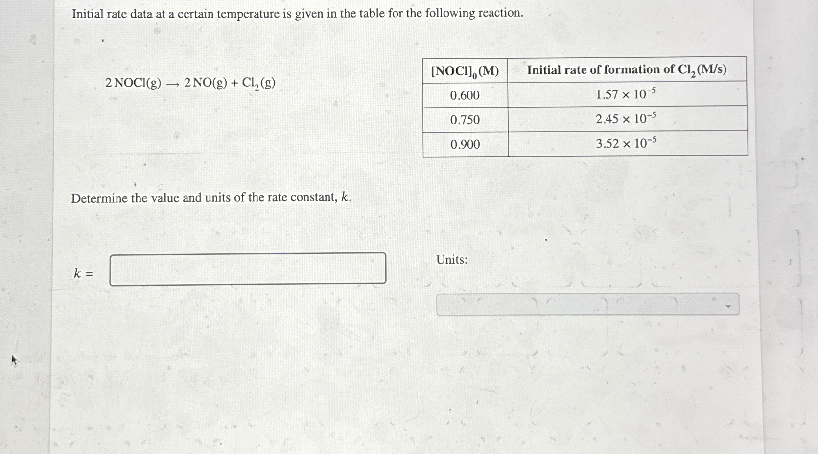 Solved Initial Rate Data At A Certain Temperature Is Given Chegg