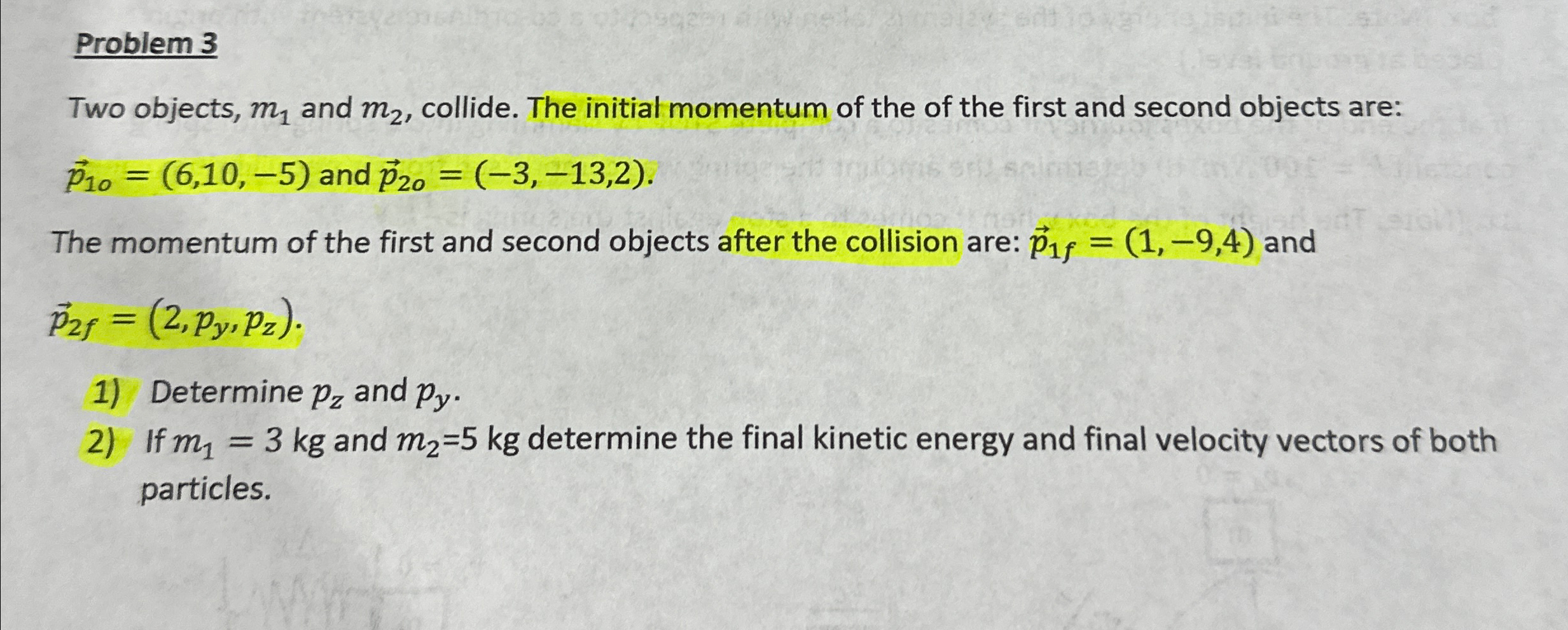 Solved Problem Two Objects M And M Collide The Chegg