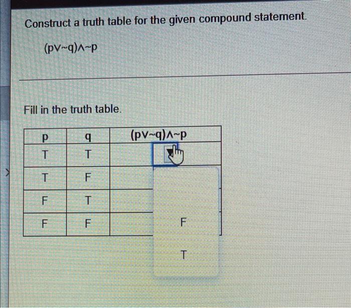 Solved Construct A Truth Table For The Given Compound Chegg