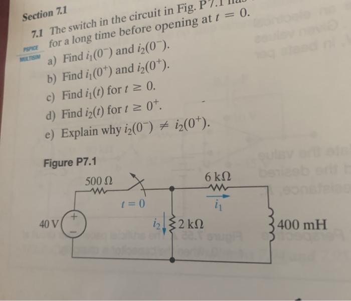 Solved Section 71 7 1 The Switch In The Circuit In Fig P Chegg