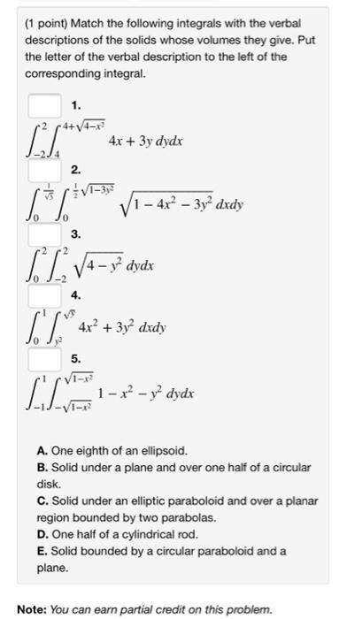 Solved Point Match The Following Integrals With The Chegg