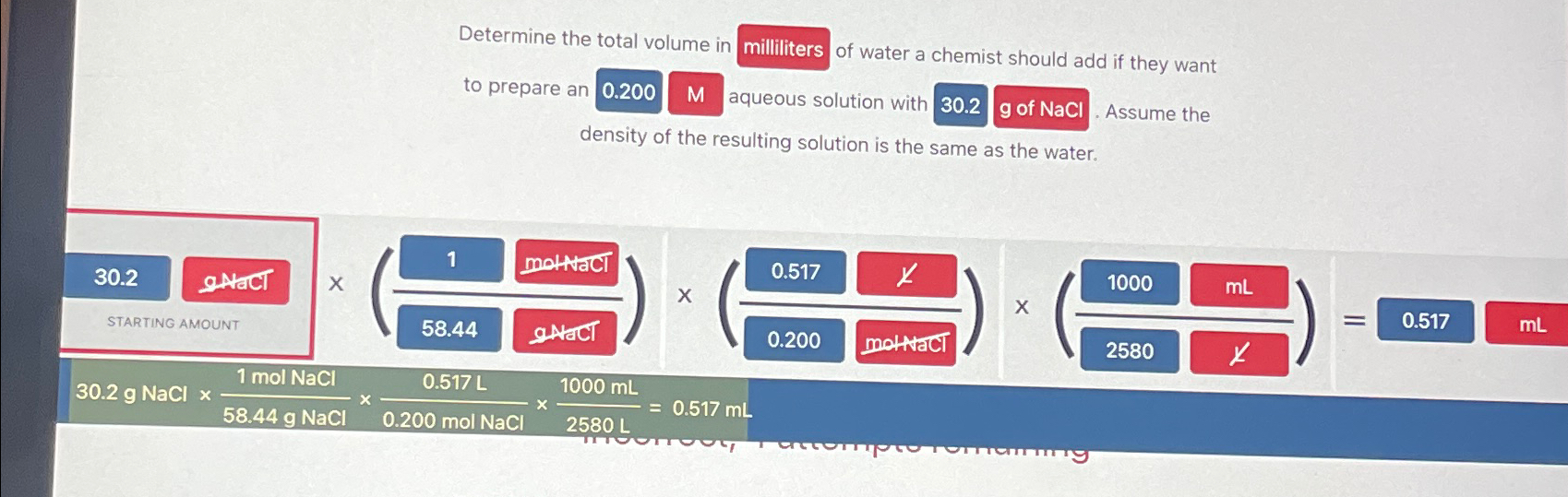 Solved Determine The Total Volume In Milliliters Of Water A Chegg