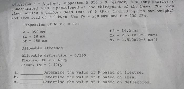 Solved Sx Situation 3 A Simply Supported W 350 X 90 Chegg