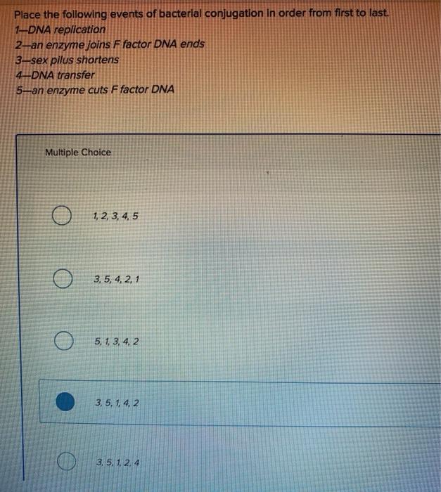 Solved Place The Following Events Of Bacterial Conjugation Chegg