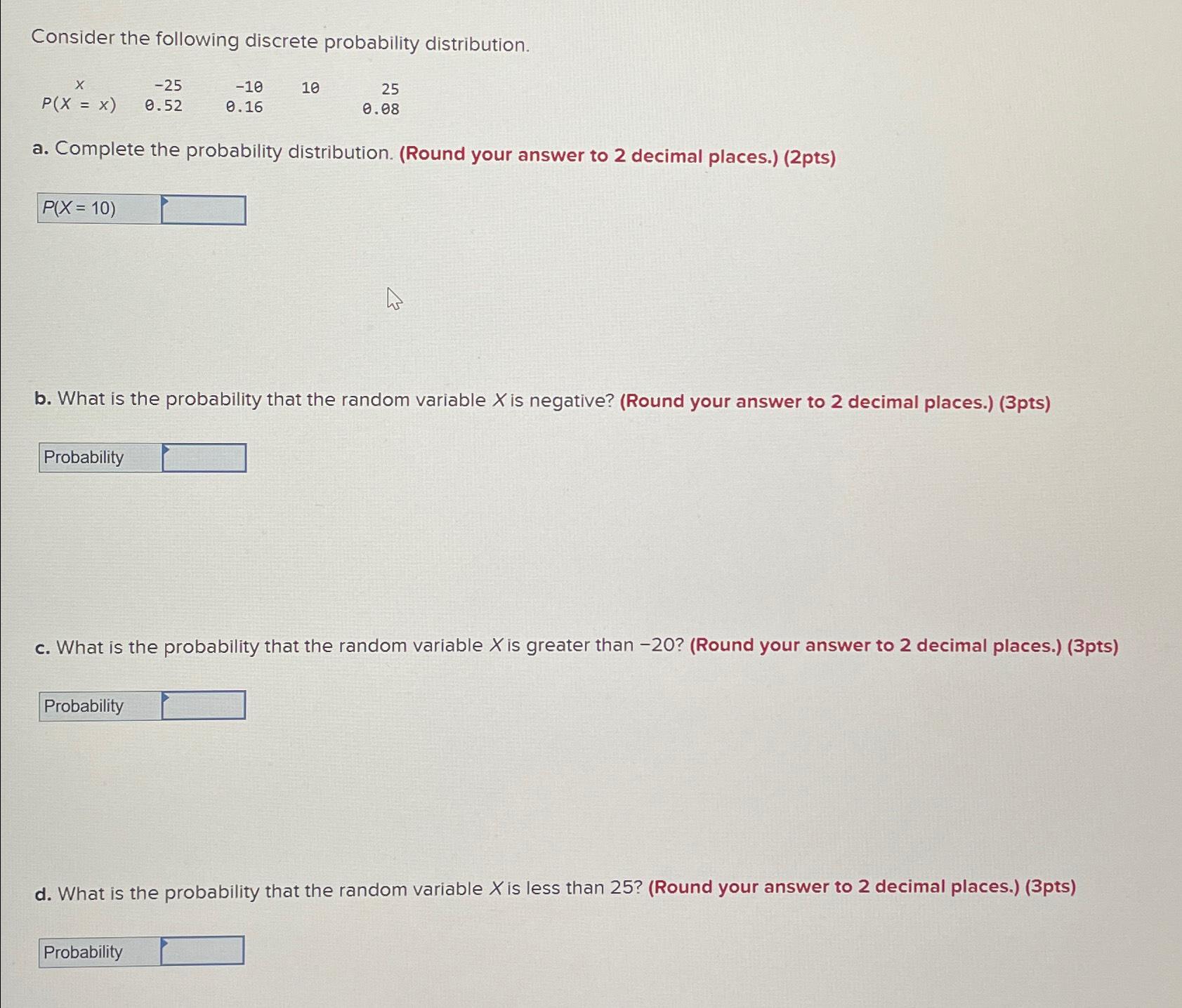 Solved Consider The Following Discrete Probability Chegg